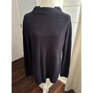 Talbots Chunky Sweater Womens Large Blue Fisherman Cable Knit Crewneck Preppy